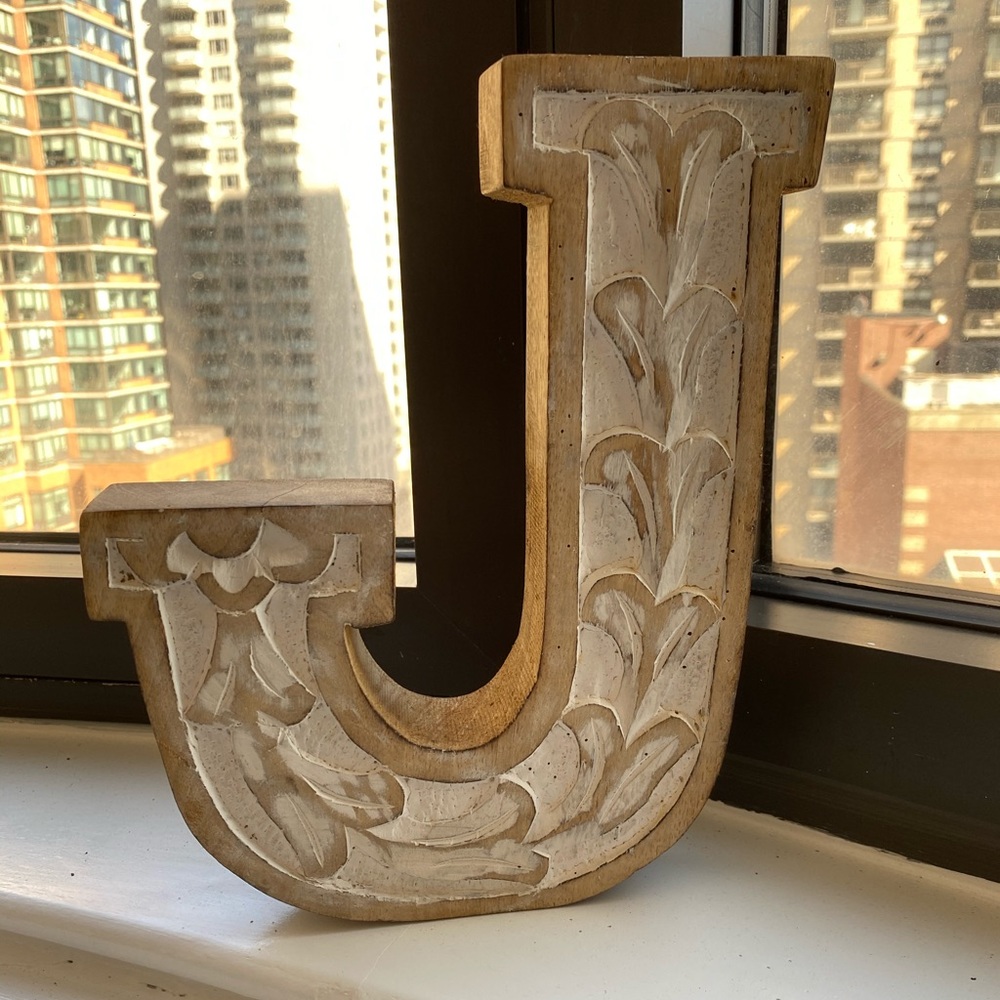 Anthropologie Carved Wooden Letter J